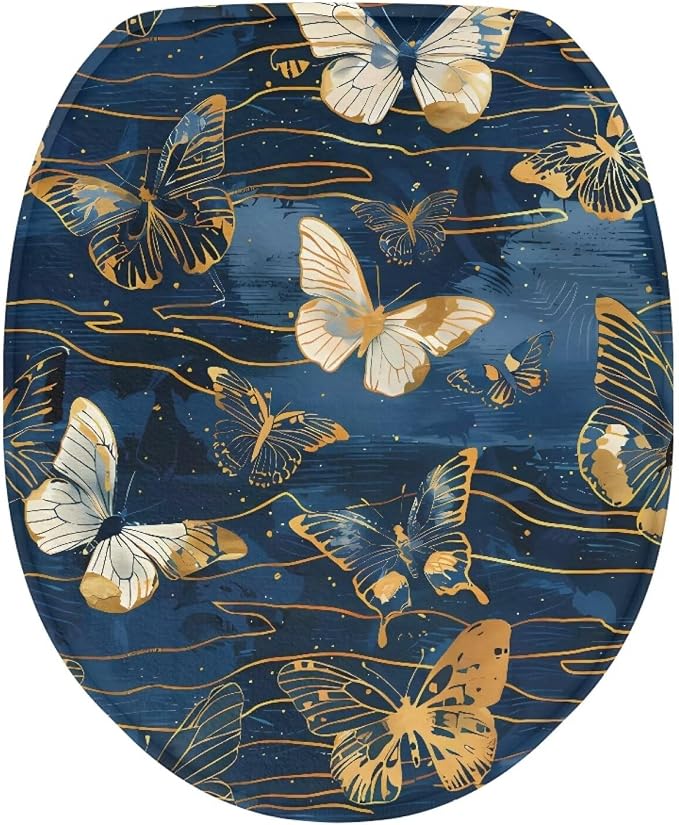 Butterfly Toilet Seat Cover, Machine Washable Reusable Toilet Seat Cover, Suitable for Most Round, Elongated and Oblong Toilet Lid Cover
