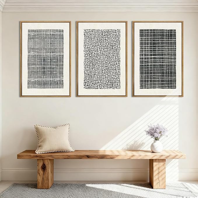 BINCUE Abstract Line Wall Art Set of 3 Modern Neutral Black Wall Decor Geometric Minimalist Artwork for Living Room Bedroom Office Bathroom 24"x36" Gift