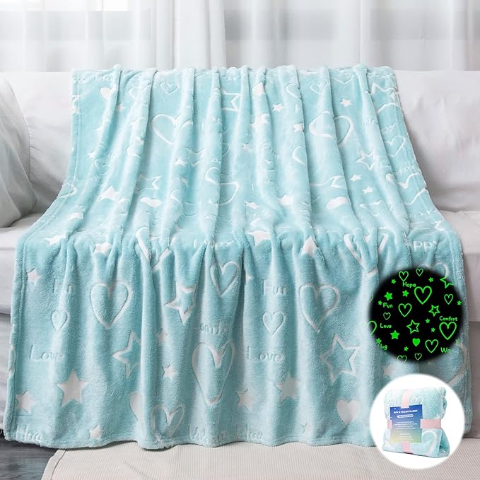 Glow in The Dark Stars Heart Blanket Gifts for Girls Boys,Soft Blanket 3 4 5 6 7 8 9 10 Year Old Girl Gifts Ideas,Toddler Girls Toys Age 6-8,Gifts for Valentine's Day Birthday Presents,50"x60"