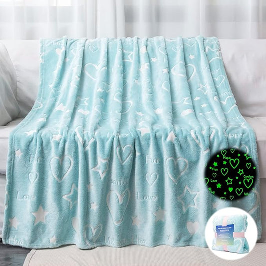 Glow in The Dark Stars Heart Blanket Gifts for Girls Boys,Soft Blanket 3 4 5 6 7 8 9 10 Year Old Girl Gifts Ideas,Toddler Girls Toys Age 6-8,Gifts for Valentine's Day Birthday Presents,50"x60"