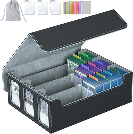 3-Row Trading Card Storage Box, Bulk Cards Case for 2400+ Mtg tcg Magic Playing Game Card Organizer, Commander Deck Box with 3 Supports & 24 Dividers