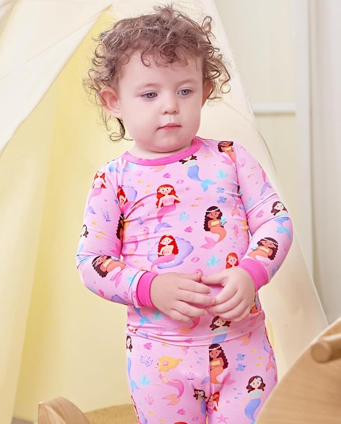 Bamboo Viscose Toddler Girls Kids Pajamas Unicorn Mermaid Pjs Long Sleeve Snug fit 12M-8Y 2pcs Soft Jammies
