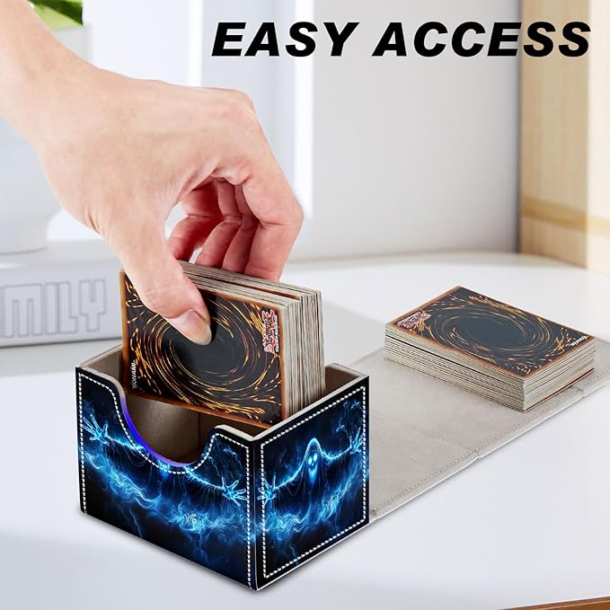 Card Game Storage Box TCG Deck Box MTG Card Box Organizer Trading Card Case Commander Deck Box TCG Card Storage Box Magnetic Closure Creative Pattern Up to 200 Cards, Blue Flame Smoke Skull Death