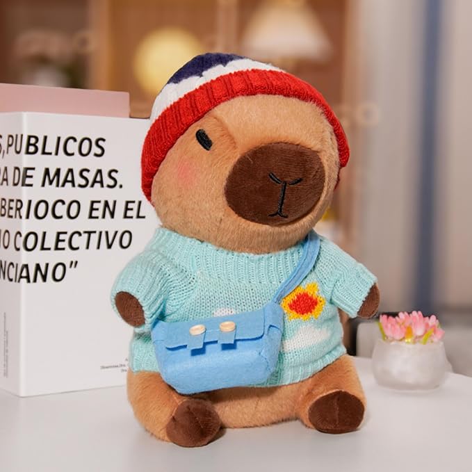 Capybara Plush with 9 pcs Clothes & Accessories, 10.2 in Cute Capybara Stuffed Animal Plush Toys, Dress Up Cute Plushies for Girls/Boys