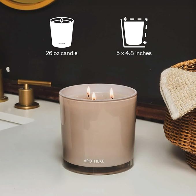 Apotheke 3-Wick Scented Candles for Home, Sea Salt Grapefruit - 26 oz Soy Wax Jar Candle Gift for Women - Long-Lasting Fragrance with Perfume-Grade Essential Oils - Pepper, Dew Drops & Tarragon