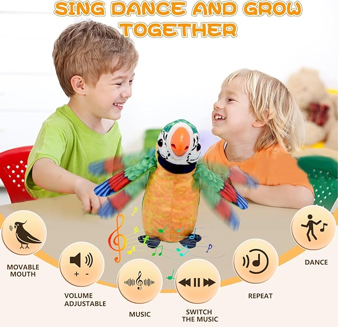 Toddler Toys, [ Volume Adjustable ] Talking Parrot Repeats What You Said, Mimicking Singing Interactive Toy Electronic Stuffed Animals Plush Pet Doll for Babies Kids Boys Girls Party Birthday Gifts