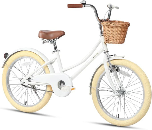 Glerc Little Molly 12-20 Inch Kids Retro Cruiser Bike for 2-13 Year Old with Wicker Basket & Training Wheels/Kickstand, Multiple Colors