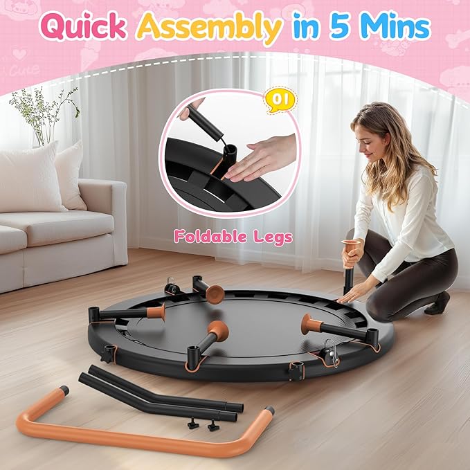 BCAN BT1 36'' Toddler Trampoline, ASTM Certified-Foldable Mini Trampolines for Kids Ages 1-6, Adjustable Handle, Safety Pad & Foldable Legs, Baby Trampoline Indoor/Garden, Gift for Boy and Girl
