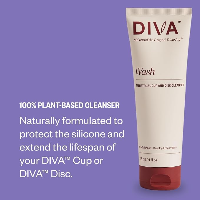 DIVA Cup, Wash & Shaker Combo Pack - Medical Grade Silicone - for Period Care - with Wash - Shaker for On-The-Go Cleansing - Cup Model 1 (for Medium to Heavy Flow)