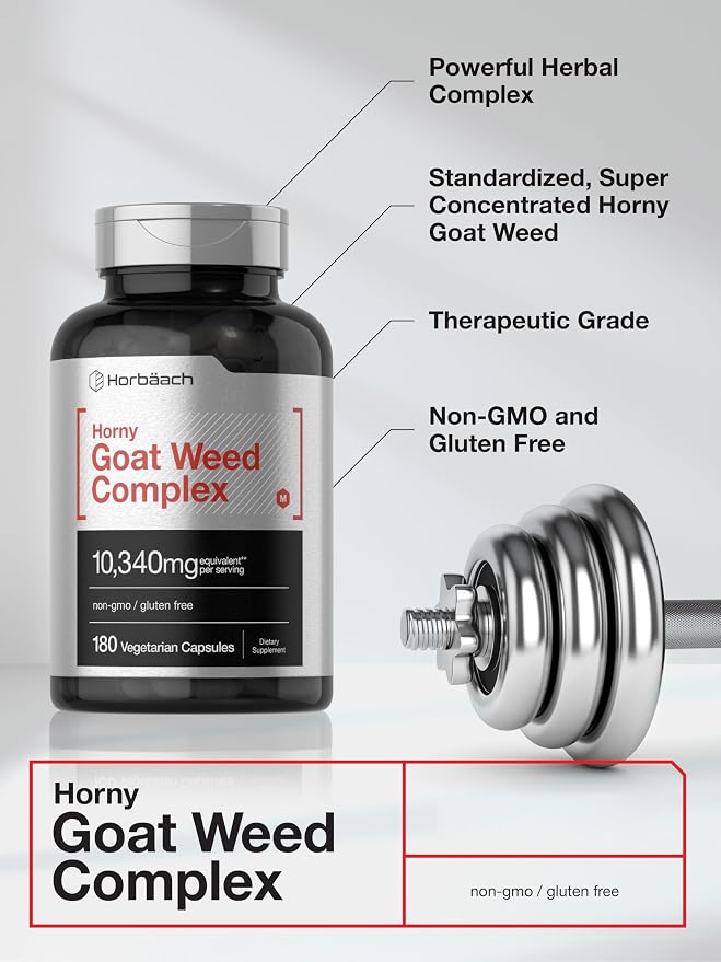 Horbäach Horny Goat Weed Complex | 180 Capsules | Vegetarian, Non-GMO, and Gluten Free Formula with Tribulus, Maca, Yohimbe, and L-Arginine