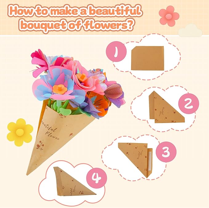 SZBZ Fabric Flower Bouquets Toys, DIY Craft Kits Toys for Kids - Flowers Market Toy, Build Your Flower Bouquet, Arts & Crafts for 4+ Year Toddler Girl, Educational Activity Preschool Birthday Gifts