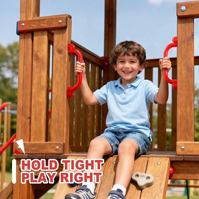 TOPNEW 4Pcs Kids Playground Safety Handles -Swing Set & Climbing Frame Hand Grips, Multi-Color Plastic Grab Bars for Outdoor Playhouse, Jungle Gym, Climbing Frame (Red)