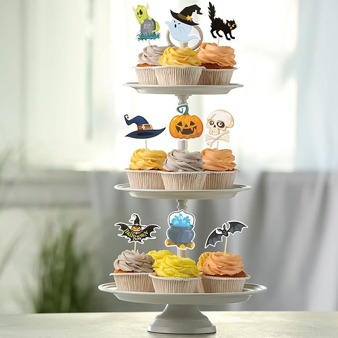 Gyufise 36Pcs Halloween Cupcake Toppers Halloween Pumpkin Cat Bat Ghost Cake Decorations for Theme Babyshower Kids Birthday Party Supplies