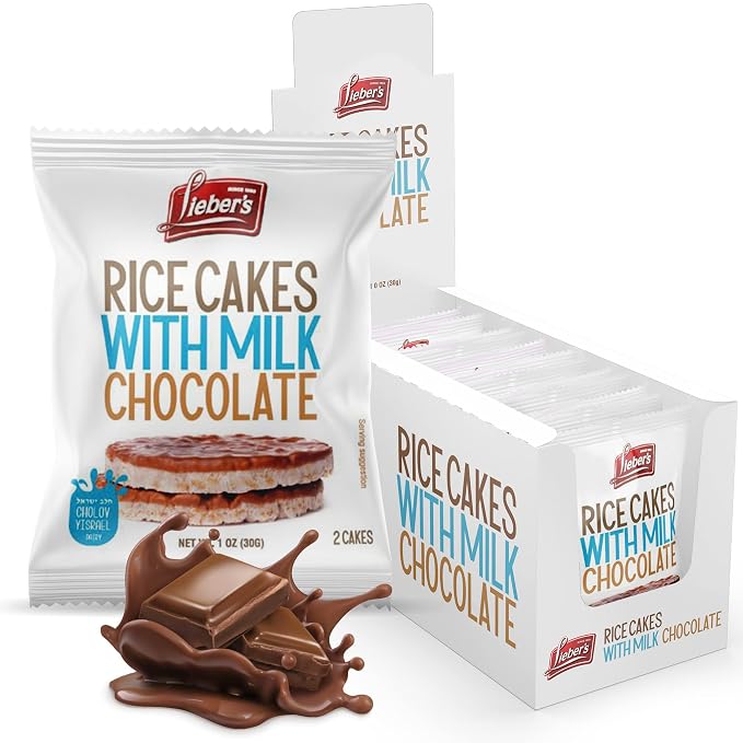 Lieber's Milk Chocolate Rice Cakes, Kosher Dairy, Gluten Free, 24 Count | Whole Grain Brown Rice, 60 Calories or Less per Cake, Crispy Low Calorie Snack Pack or Gift Pack, Wheat Free