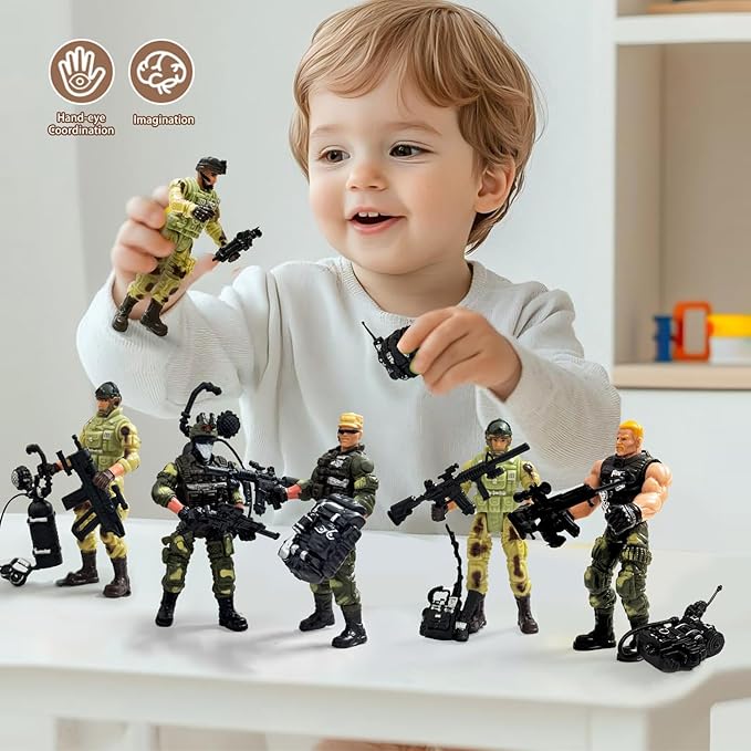 Army Men Toy Soldiers, 6 Pcs Army Men Action Figure for Boy 4-7, US Army Men and SWAT Team Toy with Military Weapons Accessories for Toddler Boy