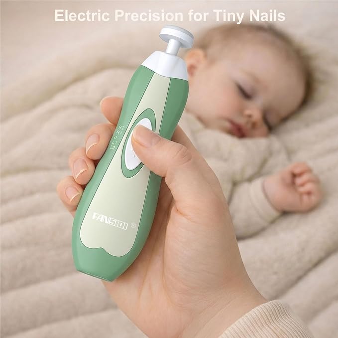 Fansidi Baby Nail Trimmer Electric, Easy & Safe Nail File for Newborn to Toddler, Whisper-Quiet Nighttime Use, Precise 4-Stage Grinding Heads, LED Light, 18-Piece Kit, Forest Green, Baby Shower Gift