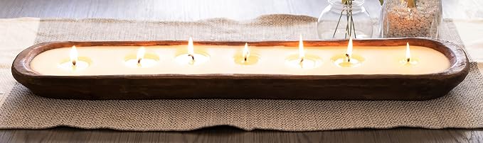 Red Barn Candle Company Wood Dough Bowl Candles | 100% Natural Soy Wax & Essential Oil Infused | Odor Eliminating + Pet Safe | Scented Candle Gifts for Men & Women (Mandarin Lime & Basil, 7-Wick)