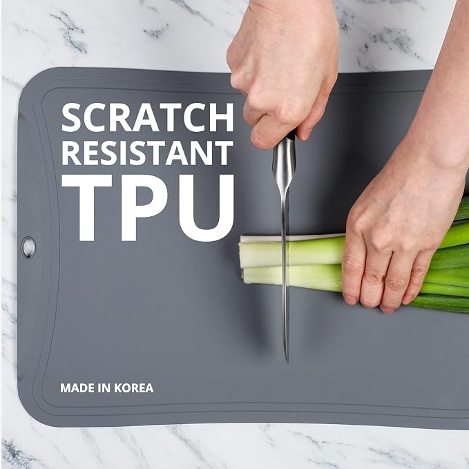 Blue Ginkgo TPU Cutting Board, Medium, Made in Korea, Dark Gray | Gentle on Knife Edges. Flexible and Durable.