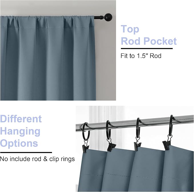Simplebrand Ava Stone Blue Blackout Curtains, Privacy Thermal Insulated, 72 Inch x 40 Inch, 2 Panels for Bedroom, Patio, French Door