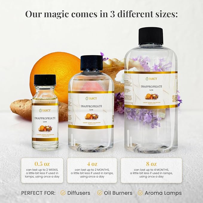 YANCY Inappropriate Luxury Collection Fragrance Oil (4 oz), Exotic Wood and Spice Aroma, Captivating Scent for Diffusers, Oil Burners & Aroma Lamps, Adds Bold Elegance to Social Spaces