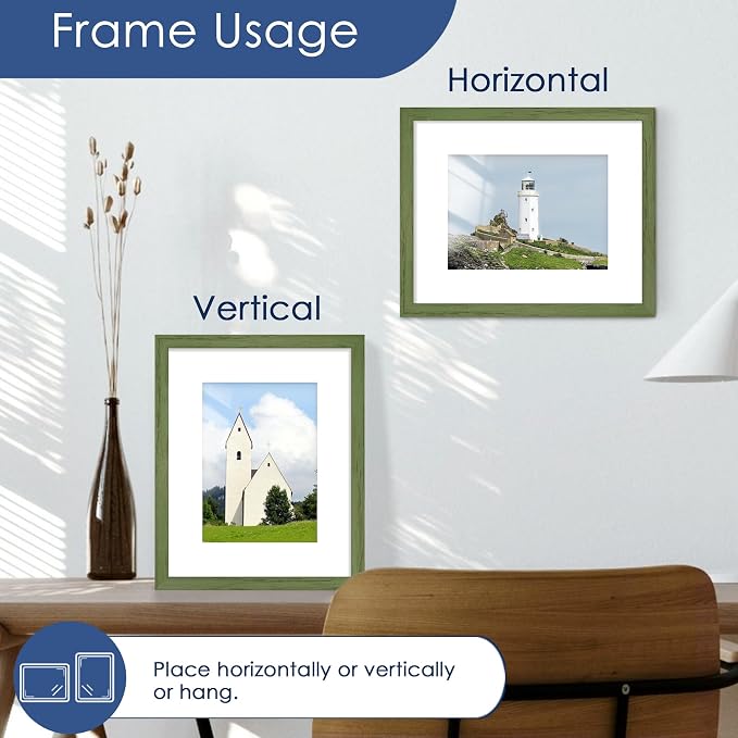 8x10 Picture Frame, Wall or Tabletop Display, Green Woodgrain,6 Pack | Display Pictures 5x7 with Mat or 8x10 Without Mat, Horizontal or Vertical, Gallery Wall Frame Set, Wedding Birthday Gifts
