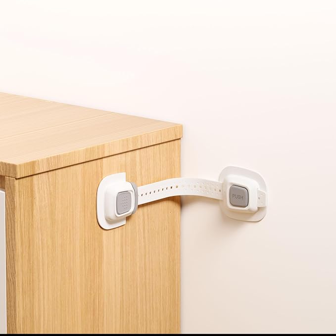 No Drill Furniture Anchor, Adjustable Strap, 4 Pack | Anti-tip, Baby Proofing, 3M Adhesive Multi-Purpose