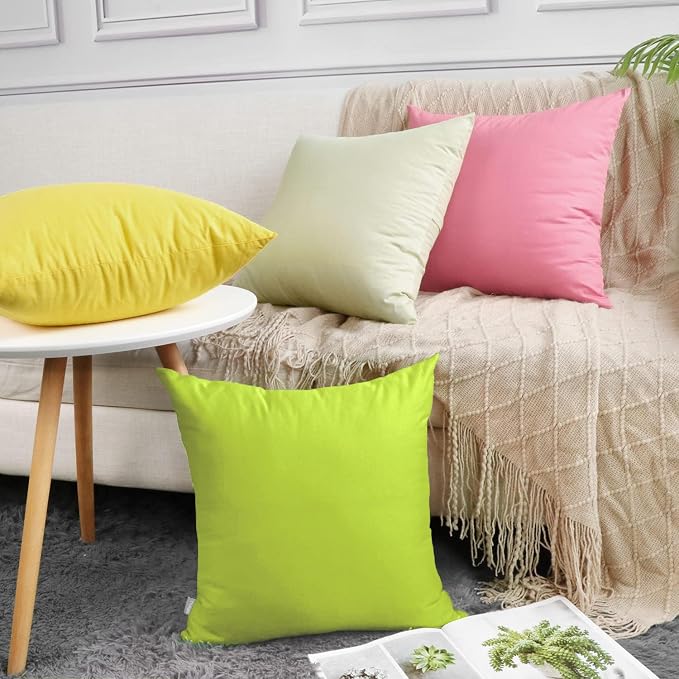 Thmyo 4-Pack 100% Cotton Comfortable Solid Decorative Throw Pillow Case Square Cushion Cover Pillowcase Sublimation Blank Pillow Covers DIY Throw Pillowcase for Couch(22x22 inch/ 55x55cm,Light Green)