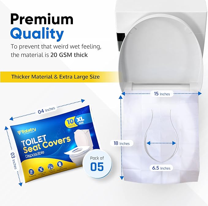 Toilet Seat Covers Disposable Flushable Travel Pack of 100, XL Biodegradable Paper Toilet Seat Covers for Adults & Kids, Public Restroom, Airplane & Camping Travel Essentials