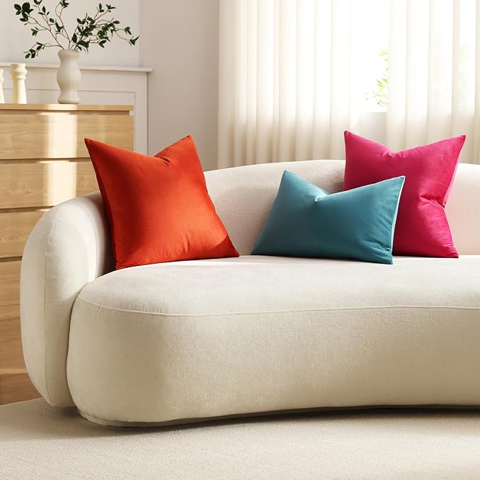 Euro Sham Covers 26x26 Burnt Orange: Pack of 2 Cozy Soft Velvet Square Modern Luxury Decorative Throw Pillow Cases for Sofa Couch Living Room Bed Home Decor