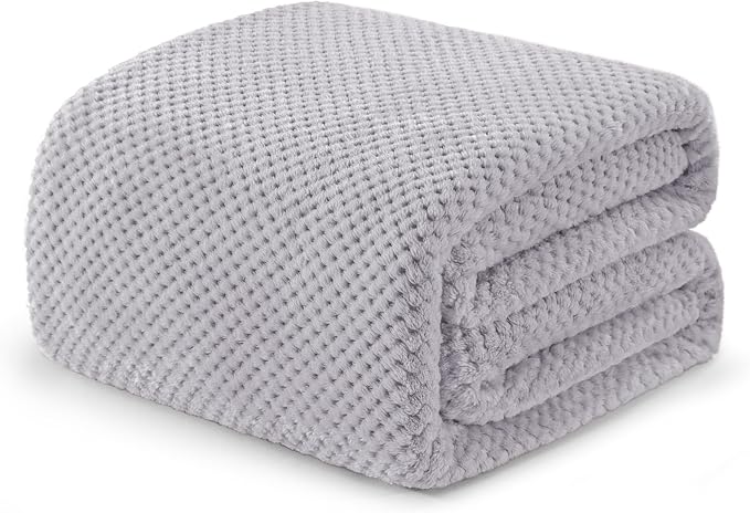 Exclusivo Mezcla Soft Waffle Fleece Bed Blanket Twin Size, Light Grey | Lightweight Plush Blanket for Bed, Couch, Sofa, Cozy Fluffy Design for Bedroom, Guest Room, All Season, 60x80 Inches