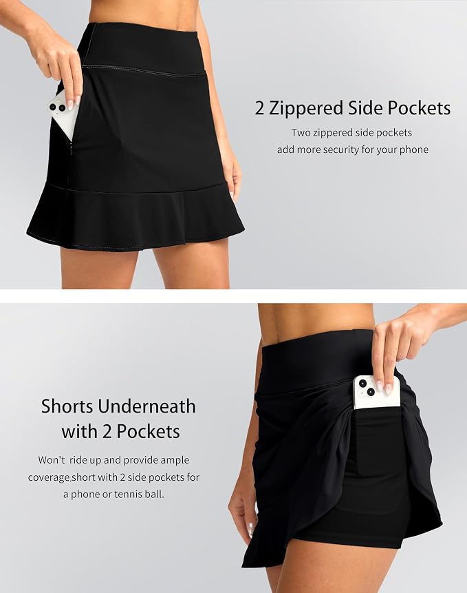 16" Golf Skorts for Women with 5 Pockets | Athletic, Tennis Skirt, High Waisted, Pickleball, Travel, Casual, Lightweight, Ruffle Summer Skirt, with Shorts
