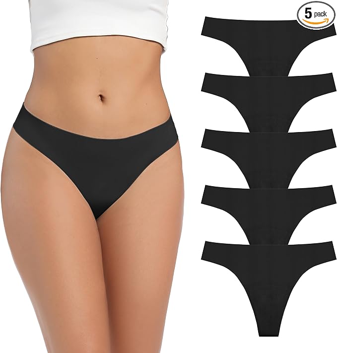 Women's Incontinence Thong Panties Washable Light Absorbency Leak Proof Underwear Bladder Control 5 Pack (5 Black, XL)