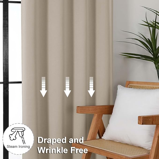 Simplebrand Ava Biscotti Beige Blackout Curtains for Bedroom 96 Inches Long 2 Panels, Solid Thermal Insulated, Energy Saving Nursery Window Treatment Curtains Blackout Drapes, W40 x L96 Inch