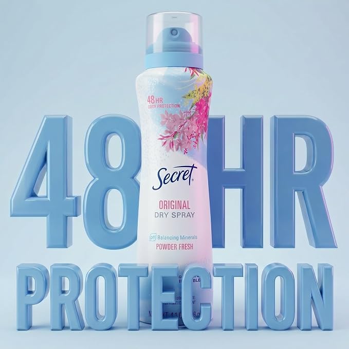 Secret Dry Spray Antiperspirant Deodorant for Women, 48hr Weightless Sweat & Odor Protection, Gentle on Skin, Powder Fresh Scent, 4.1 oz (Pack of 3)