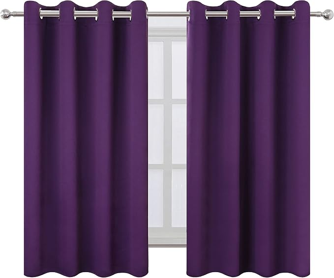 LEMOMO Purple Thermal Blackout Curtains/52 x 54 Inch/Set of 2 Panels Room Darkening Curtains for Bedroom