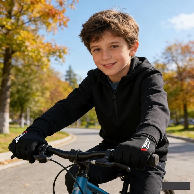 Kids Gloves for Girls Boys - Touchscreen Full Finger Cycling Sun Gloves, Non-Slip Outdoor Gloves 7-15Yrs Spring Autumn