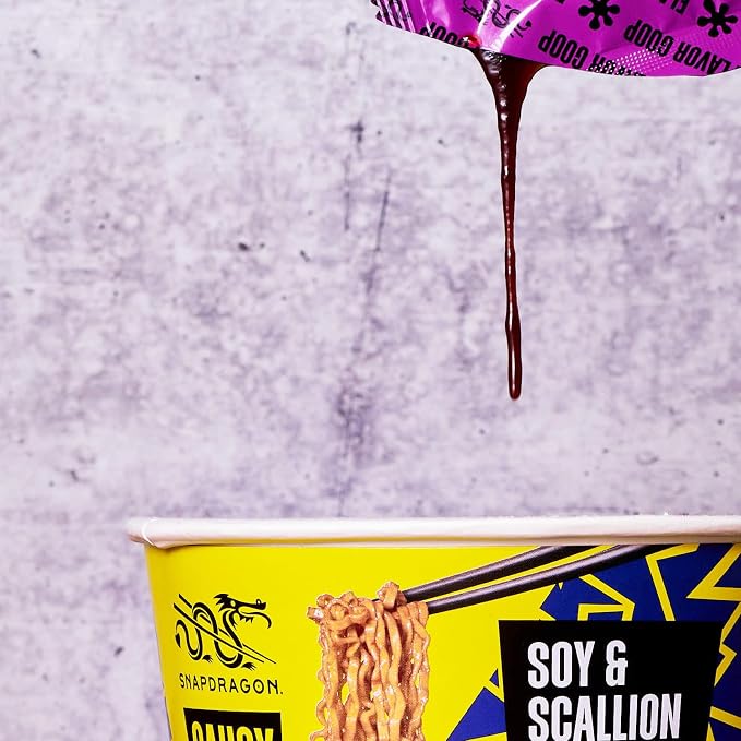 Snapdragon Saucy Instant Noodles with Soy Scallion Sauce - Quick Meal, Snack, and Lunch. 6-Pack Microwave Noodles for Cup, Bowl, Ramen or Asian Stir Fry