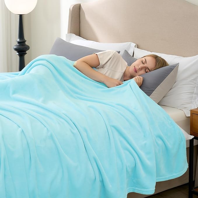 Hansleep Full Robin Egg Blue Fleece Blanket, Soft Flannel Bed Blanket | Fuzzy Cozy Blanket 84x90 Inches, Multi-use for Bed, Sofa, Couch, Travel, Camping, All Season Warm Lightweight Cover