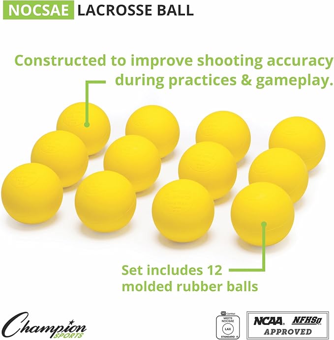 Champion Sports Lacrosse Balls – Official Size SEI Certified, Multi-Color Packs of 3, 6, or 12 for Practice & Games