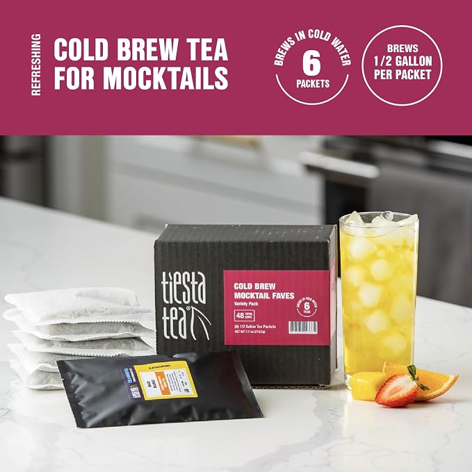 Tiesta Tea - Cold Brew Mocktail Faves Variety Pack, Loose Leaf Fruity Teas, Assorted Sample Set, Cold Brew Packets, Each Makes a 64oz Pitcher (Pack of 6)