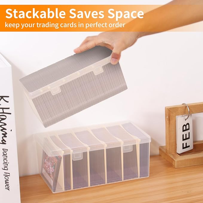 Trading Card Storage Box with 6 Dividers,Toploads Storage Box Plastic Baseball Card Storage Box for 500+ Sports Cards 100+ Top Loads for MTG Magic TCG Yugioh Playing Card Case Holder (2 Pack)