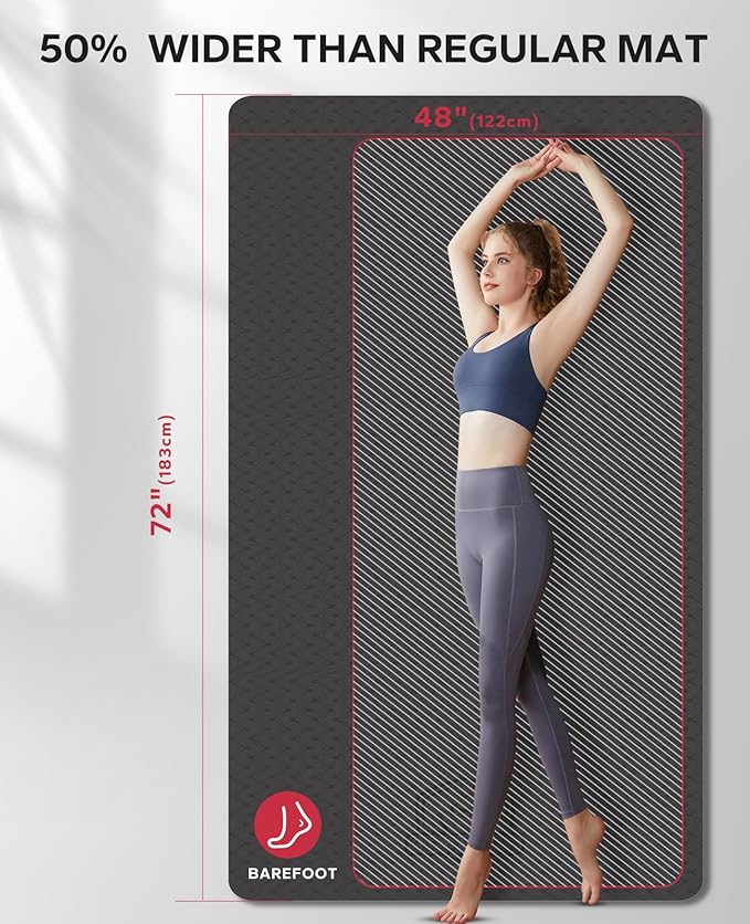 HAPBEAR Extra Large Yoga Mat - 72"x48"x6mm (1/4 inch), Non-Slip, Durable, Thick Wide Exercise Mat for Home Workouts, Yoga, Pilates, Stretching and Cardio Workouts