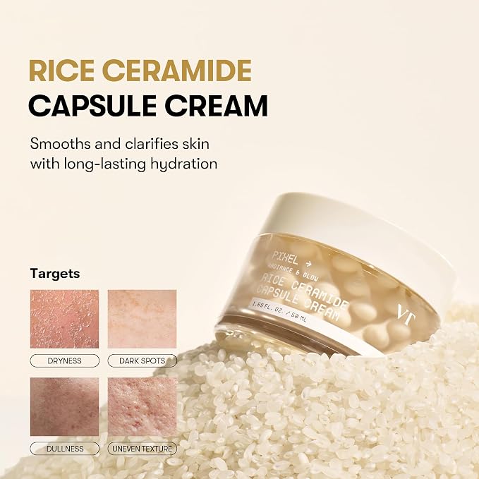 VT COSMETICS Rice Ceramide Capsule Cream, Hydrating Gel Cream with Encapsulated Rice Extract (230,000 ppm) & 5 Types of Ceramides, Brightening & Barrier Care Moisturizer, Korean Skincare (1.69fl oz)