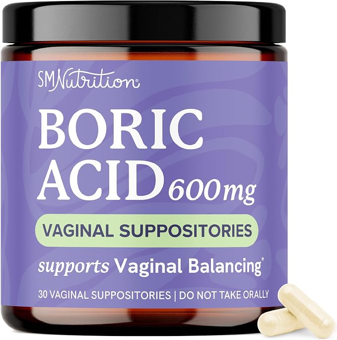 Boric Acid Suppositories for Women 600mg, pH Balance & Vaginal Odor Support | Feminine Hygiene Itching & Intimate Health Support, Boric Acid for Women Vaginal Suppositories, Unscented, Vegan, 30 Count