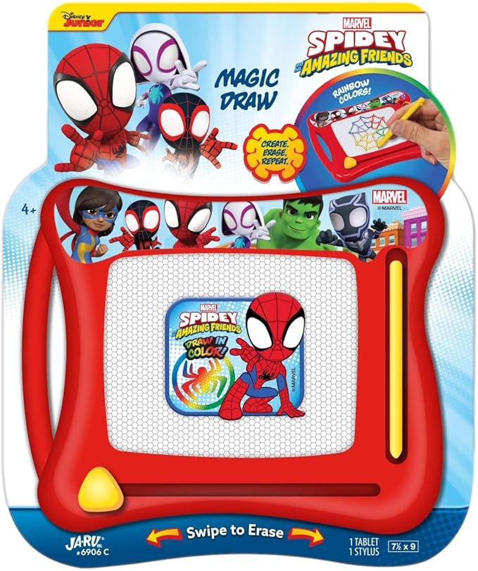 JA-RU Marvel Spiderman Magic Magnetic Drawing Board (1 Toy) Draw, Sketch & Doodle Tablet for Kids, Boys & Girls. Car Trip Game & Activity Travel Toys. Mess-Free Educational Learning Pad. C-6906-1s