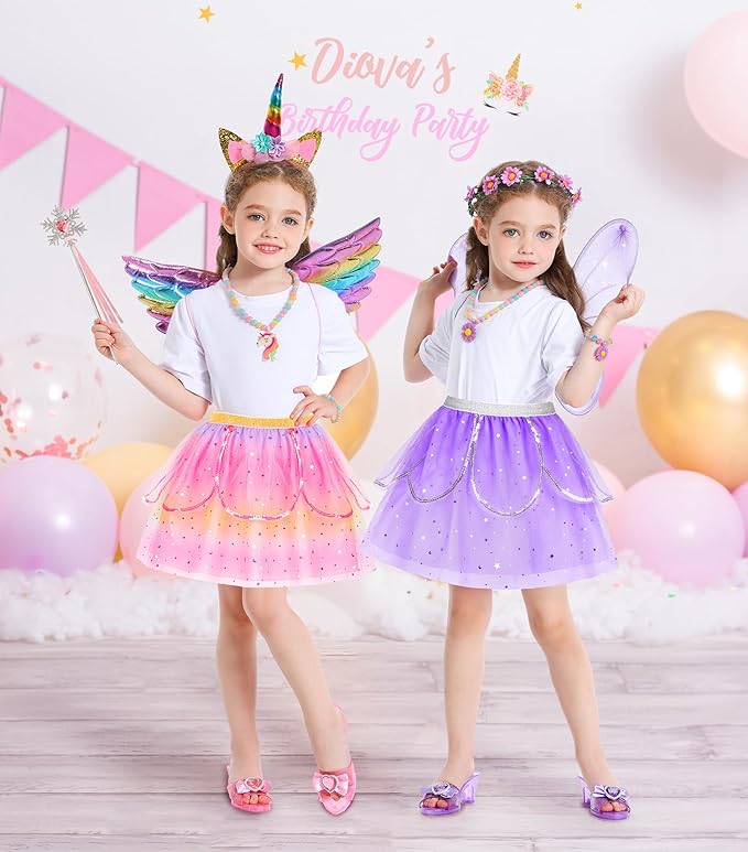 Jeowoqao Kids Princess Dress Up Clothes, Toddler Girls Dressup Pretend Play Costumes, Tutu Skirt, Butterfly Wings, Princess Shoes Toys for Ages 3 4 5 6