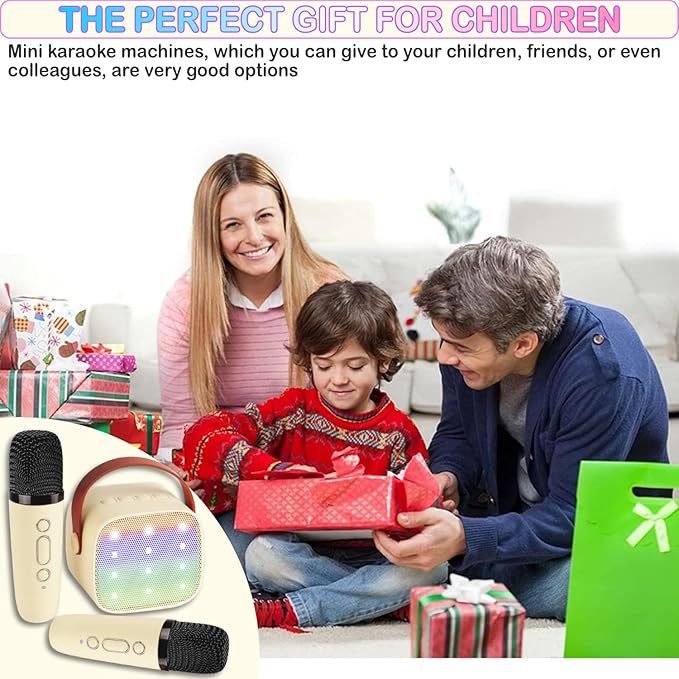 Mini Karaoke Machine for Kids & Adults, Kids Toys for Girls & Boys Gifts, Bluetooth Speaker with 2 Wireless Microphone for Kids Adults Toddler Girls Home Party Birthday Gifts
