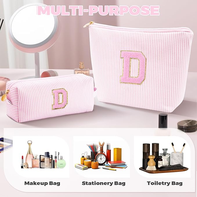 Personalized Makeup Bag for Women Girls - Fashion Cosmetic Bag Trendy Travel Toiletry Bag with Initials Letter - Teen Gifts - Pink,D