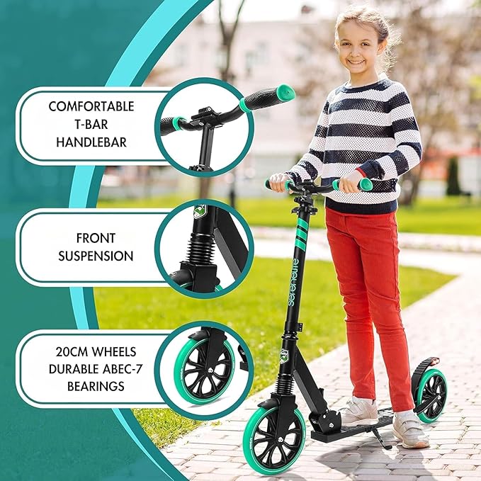 SereneLife Two Wheel Scooter for Teens, Smooth Gliding Kick Scooter for Adults w/Adjustable Height for Ages 8+, Portable All Terrain Scooter w/Carry Straps, Easy to Fold