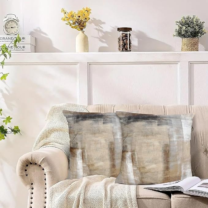 Throw Pillow Covers for Couch, 16x16 Inch, 2 Pack, Grey Beige | Decorative Throw Pillow Covers Cushion Covers for Couch Bedroom Sofa Living Room